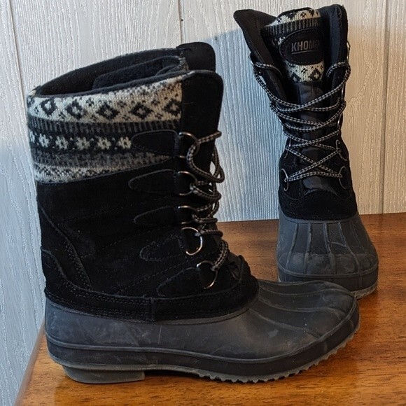 Khombu Cozy Winter Snow Duck Boots Black EUC SZ 8M - Picture 1 of 8